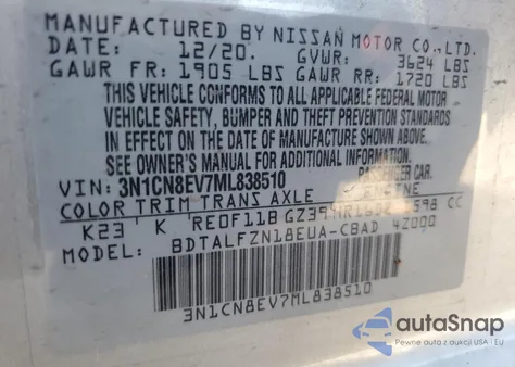 2021 Nissan Versa Sv из США, поврежденный, VIN 3N1CN8EV7ML838510